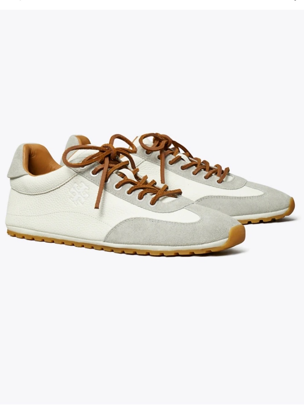 Tory Burch Two-Tone White, Light Gray & Tan Low-Top Sneakers